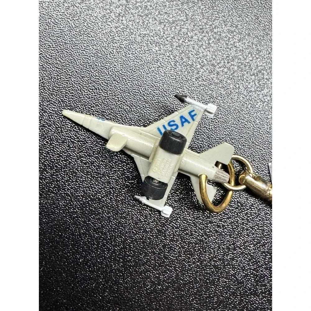 USAF Fighter Jet Airplane Keychain New Vintage Die Cast Mini Aircraft Gold Tone